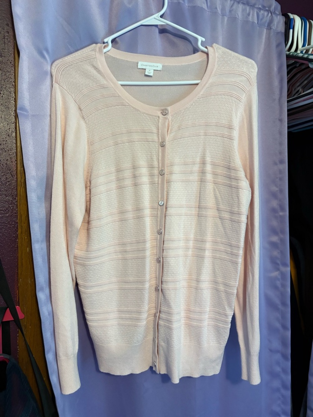 Charter Club Light Pink Button-Front Knit Cardigan